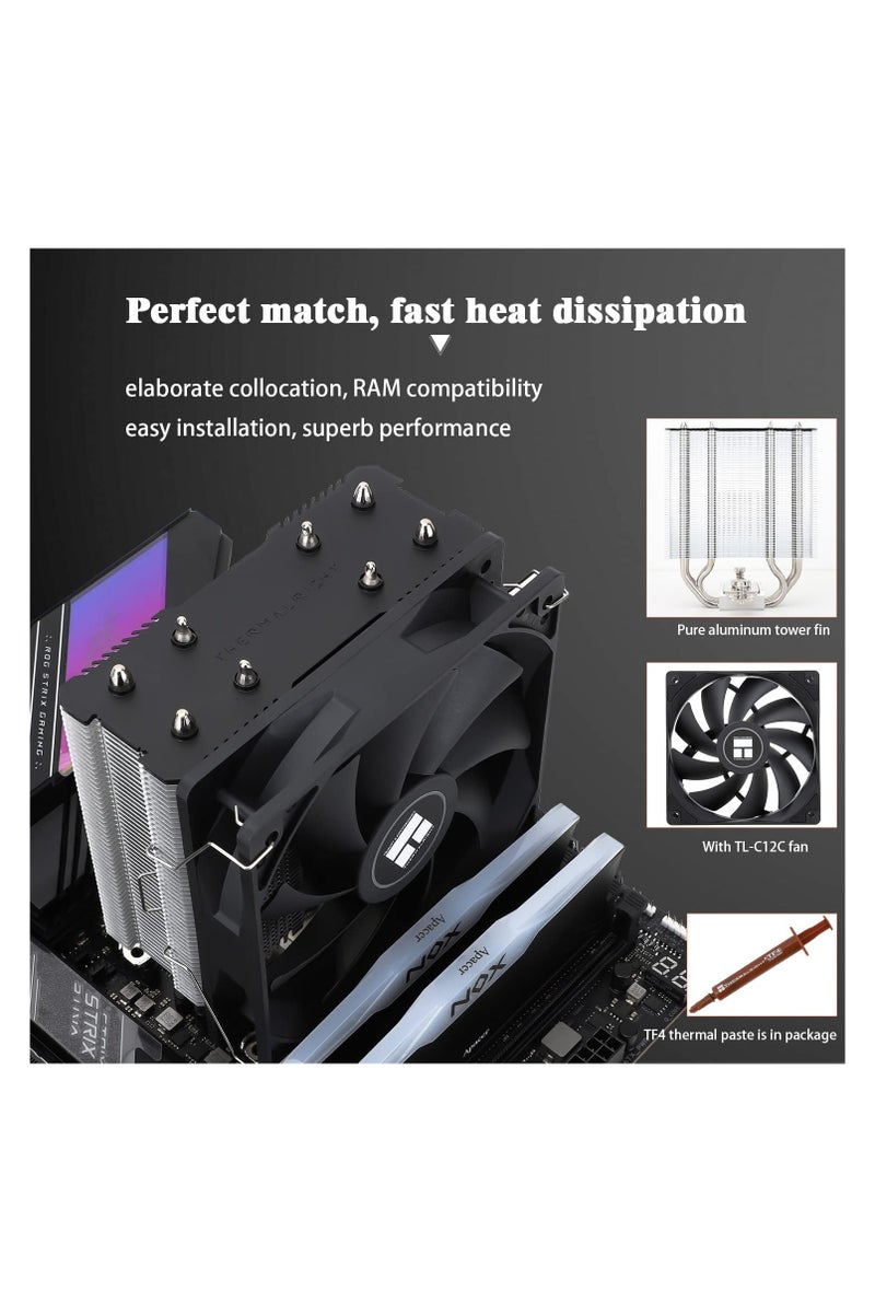 ثيرمالرايت مبرد هواء وحدة المعالجة المركزية Thermalright Assassin X120 Refined SE، مروحة TL-C12C PWM بسرعة 1550 دورة في الدقيقة، تبريد وحدة المعالجة المركزية عالي 148 مم، 25.6 ديسيبل، متوافق مع AM4/AM5/Intel LGA 1150/1151/1200/1700/1851 - Image 4