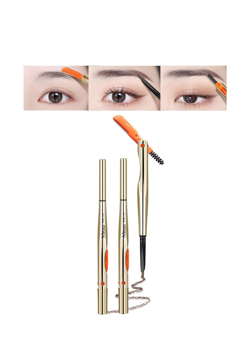SYOSI Professional Waterproof Coffee Color Eye Brow Pencils, 2Pcs 3-in-1 Micro Automatic Rotation Brow Pen with Brush & Trimmer, Sweat-proof Long-lasting Eyebrow Pencils, Precision for Women Men - Image 1