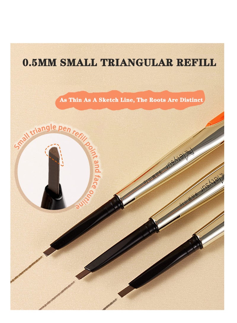 SYOSI Professional Waterproof Coffee Color Eye Brow Pencils, 2Pcs 3-in-1 Micro Automatic Rotation Brow Pen with Brush & Trimmer, Sweat-proof Long-lasting Eyebrow Pencils, Precision for Women Men - Image 3