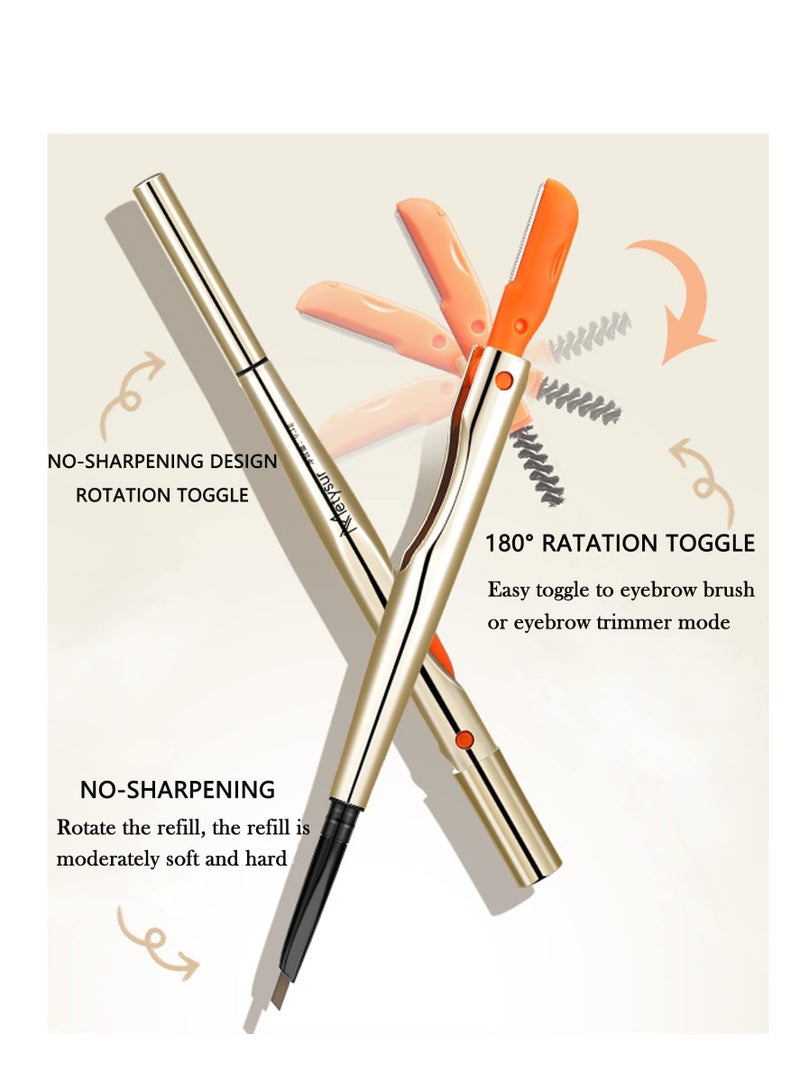 SYOSI Professional Waterproof Coffee Color Eye Brow Pencils, 2Pcs 3-in-1 Micro Automatic Rotation Brow Pen with Brush & Trimmer, Sweat-proof Long-lasting Eyebrow Pencils, Precision for Women Men - Image 2