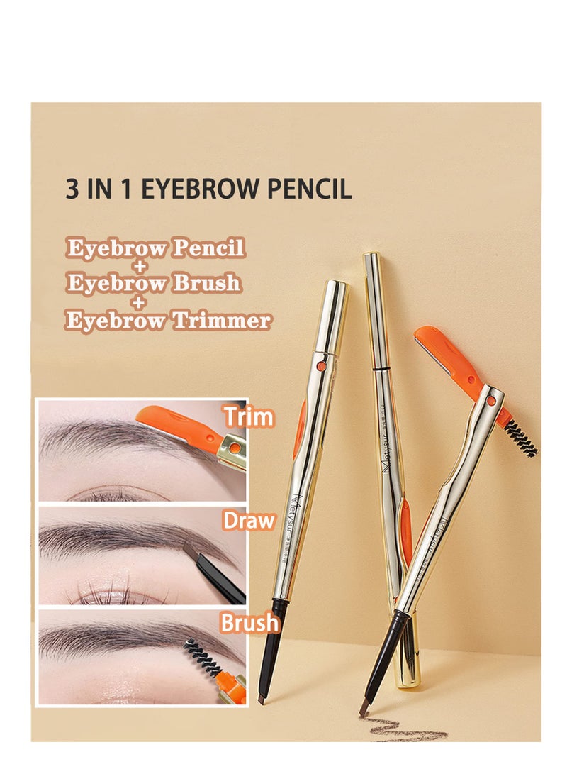 SYOSI Professional Waterproof Coffee Color Eye Brow Pencils, 2Pcs 3-in-1 Micro Automatic Rotation Brow Pen with Brush & Trimmer, Sweat-proof Long-lasting Eyebrow Pencils, Precision for Women Men - Image 5