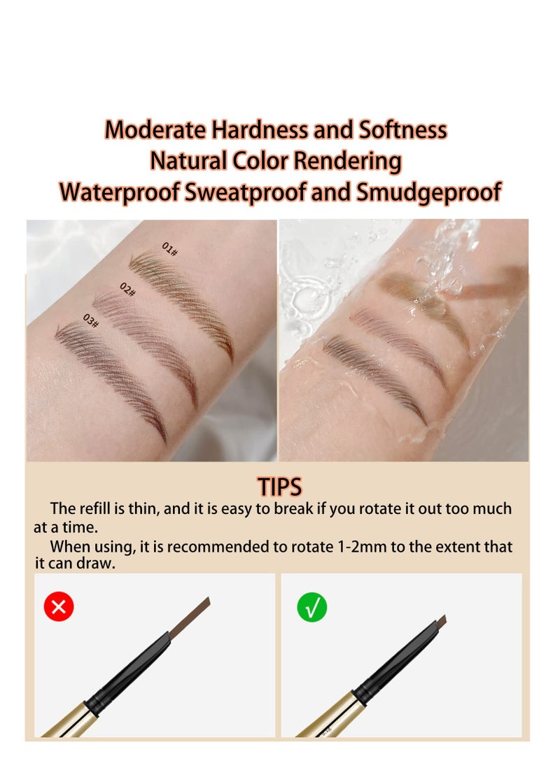 SYOSI Professional Waterproof Coffee Color Eye Brow Pencils, 2Pcs 3-in-1 Micro Automatic Rotation Brow Pen with Brush & Trimmer, Sweat-proof Long-lasting Eyebrow Pencils, Precision for Women Men - Image 4