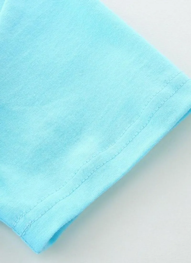يونيكي Turquoise Blue Graphic Printed Solid Round Neck Cotton T-shirt