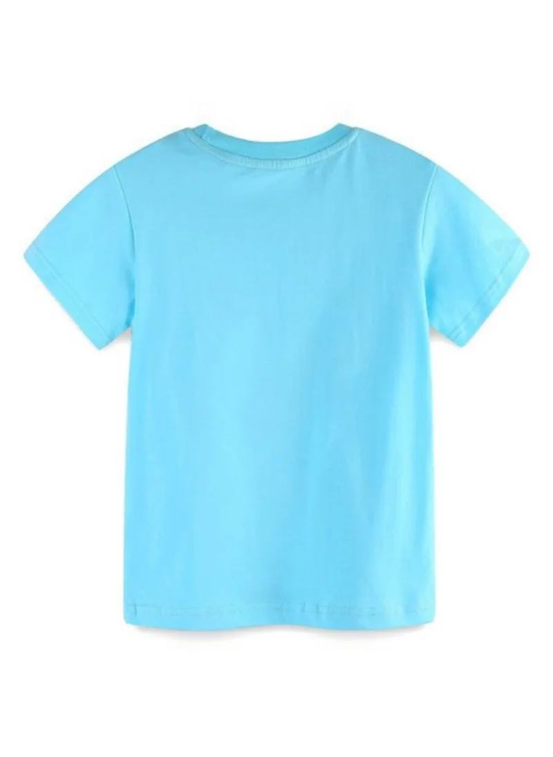 يونيكي Turquoise Blue Graphic Printed Solid Round Neck Cotton T-shirt