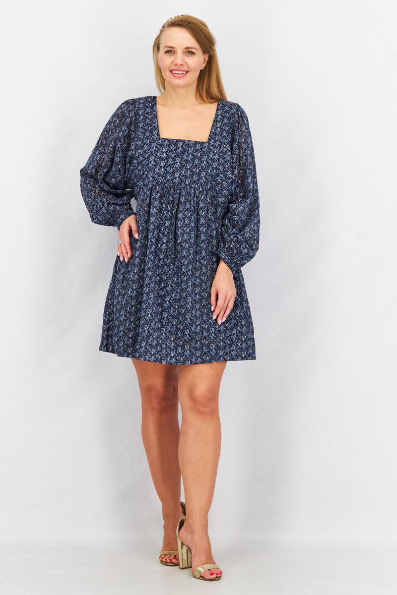 joie Women Textured Long Sleeve Mini Dress, Navy - Image 3