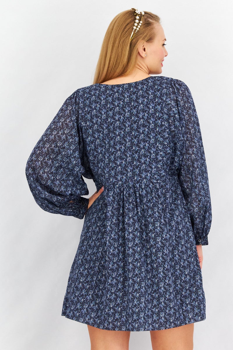 joie Women Textured Long Sleeve Mini Dress, Navy - Image 4