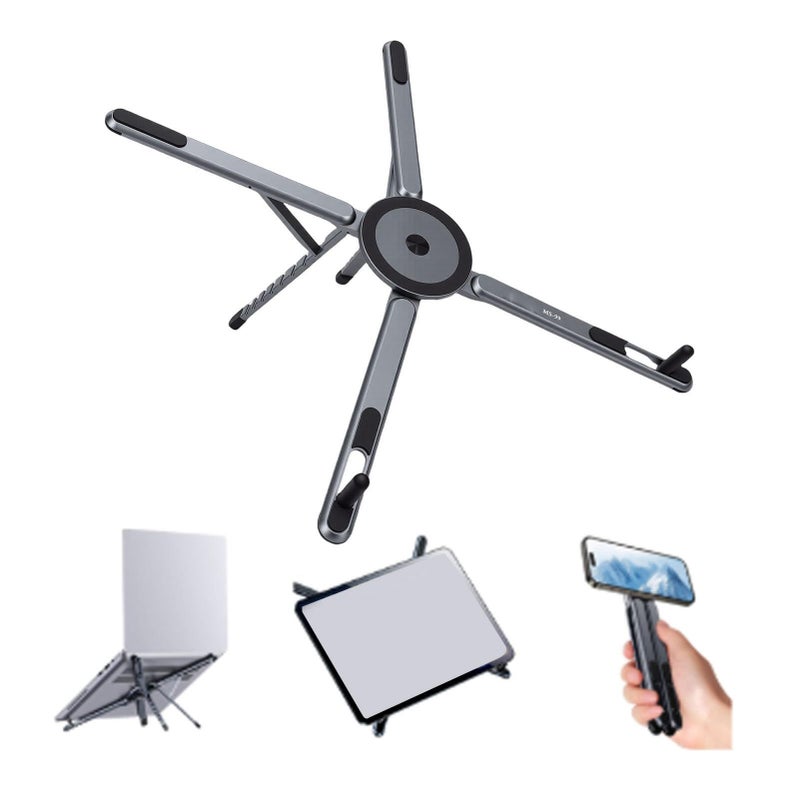 Jiawu Foldable Portable Laptop Stand For Desk Travel Ergonomic 8 Level Height Adjustable Aluminum Alloy Computer Riser For 10 16 Laptops 413 Tablet Phone Gray - Image 2