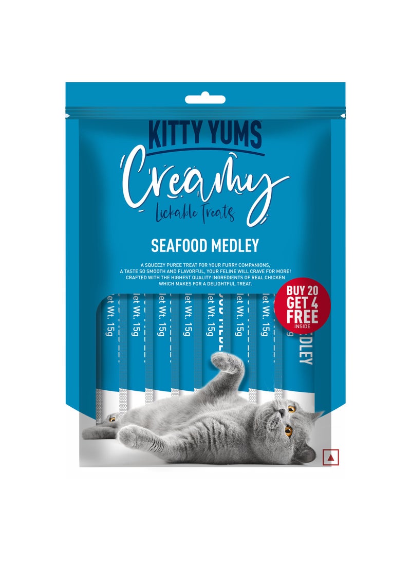 Kitty Yums علاجات القطط الكريمية القابلة للّعق مزيج المأكولات البحرية 15 جرام × 24 قطعة - Image 2
