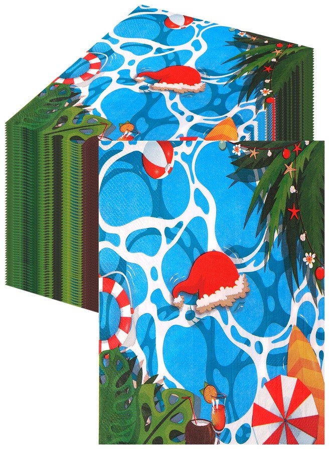 HOWAF 60pcs Hawaiian Christmas Decorations Napkin, Hawaiian Christmas Disposable Paper Napkin Bulk, Tropical Xmas Party Decorations Cocktail Napkins for Mele Kalikimaka Party Supplies - Image 1