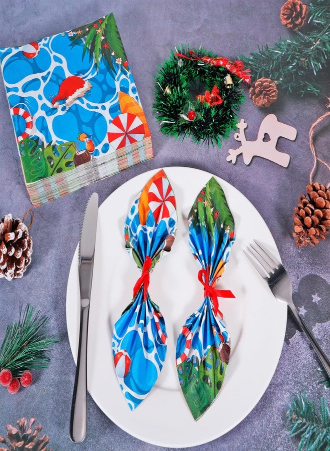 HOWAF 60pcs Hawaiian Christmas Decorations Napkin, Hawaiian Christmas Disposable Paper Napkin Bulk, Tropical Xmas Party Decorations Cocktail Napkins for Mele Kalikimaka Party Supplies - Image 5