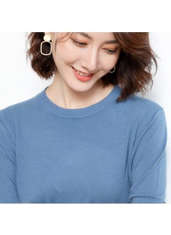 Generic Womens Autumn/Winter Knitted Sweater Pullover Thin Non-Wool Base Layer Round Neck Top New Style Fashionable Streetwear Haze blue 