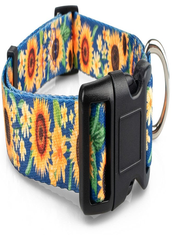Limeloot Sunflower Dog Collar for Female Dogs - Cute Adjustable Girl Dog Collar for Small Medium Large Dogs, Blue and Yellow Large - Image 1