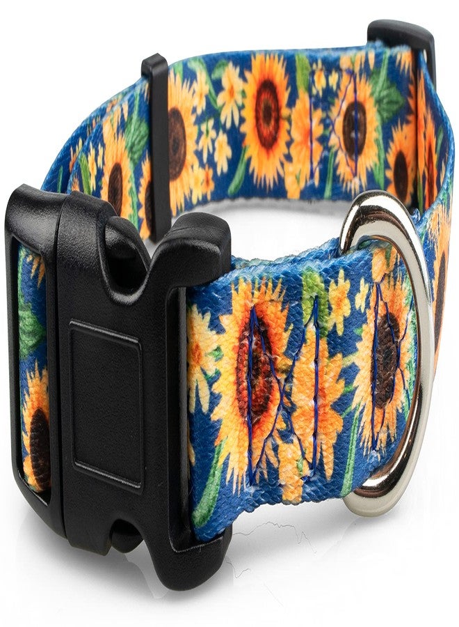 Limeloot Sunflower Dog Collar for Female Dogs - Cute Adjustable Girl Dog Collar for Small Medium Large Dogs, Blue and Yellow Large - Image 3