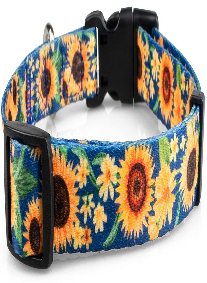 Limeloot Sunflower Dog Collar for Female Dogs - Cute Adjustable Girl Dog Collar for Small Medium Large Dogs, Blue and Yellow Large - Image 2