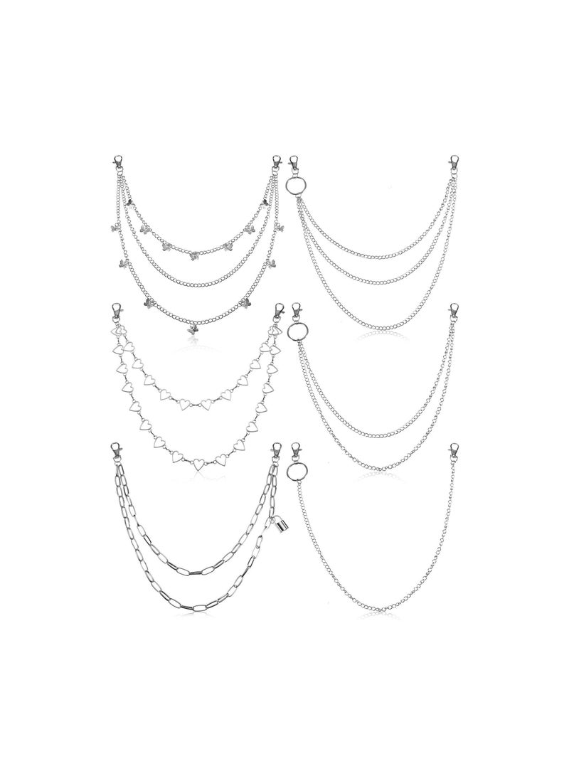 Y&D 6 Pieces Chain Belt Jeans Pants Goth Multi Layer Chains Heart Butterfly Lock Charm Waist Wallet Pocket for Women Men Girls - Image 1