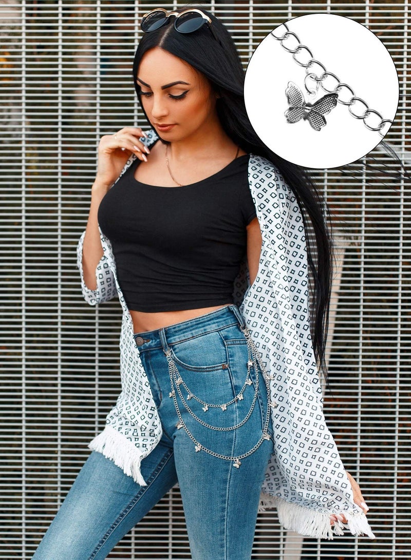 Y&D 6 Pieces Chain Belt Jeans Pants Goth Multi Layer Chains Heart Butterfly Lock Charm Waist Wallet Pocket for Women Men Girls - Image 5
