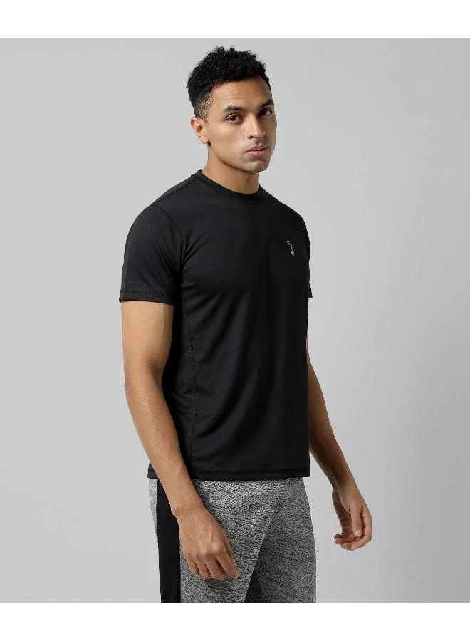 كامبوس سوترا تي شيرت رياضي رجالي ذو قصة عادية باللون الأسود السادة