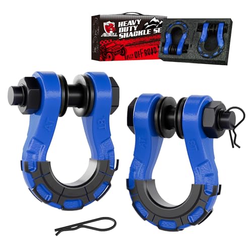 AMBULL Shackles Upgrade 3/4" D Ring Shackle (2 Pack) 70,000 lbs Break Strength with 7/8" Pin, Isolator and Washer Kits for Use with Tow Strap, Winch, Off-Road Truck Vehicle Recovery, Blue - Image 1