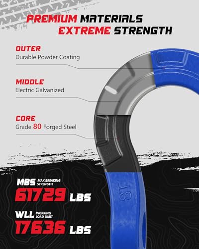 AMBULL Shackles Upgrade 3/4" D Ring Shackle (2 Pack) 70,000 lbs Break Strength with 7/8" Pin, Isolator and Washer Kits for Use with Tow Strap, Winch, Off-Road Truck Vehicle Recovery, Blue - Image 3