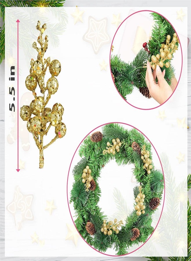 ascension 12Pcs Glitter Gold Berries Stems for Christmas Tree Decoration, 5.5 inch Artificial Christmas Golden Berry Crafts Wreath Garland Christmas Ornaments Décor(Gold) (Pack of 12) - Image 2