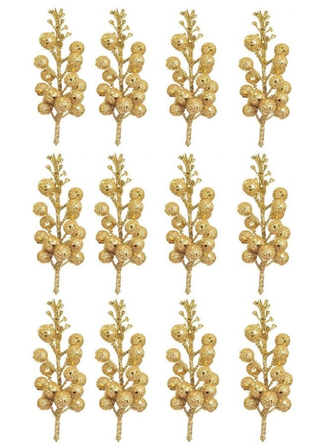ascension 12Pcs Glitter Gold Berries Stems for Christmas Tree Decoration, 5.5 inch Artificial Christmas Golden Berry Crafts Wreath Garland Christmas Ornaments Décor(Gold) (Pack of 12) - Image 1