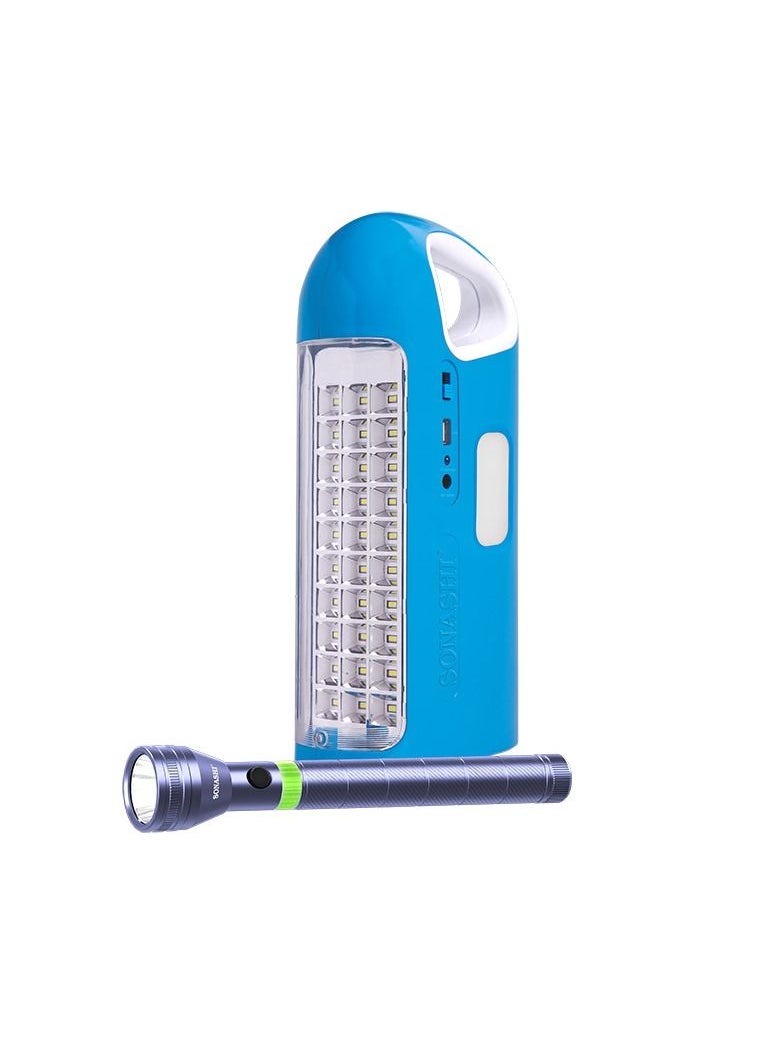 SONASHI - Rechargeable Emergency Lantern And LED Torch Combo with Solar Charge and Power Bank Function  Working Time  40 Hours (Bright Mode) with Overheat Protection  Best for Camping and Indoors SEL-3366 Blue - Image 1
