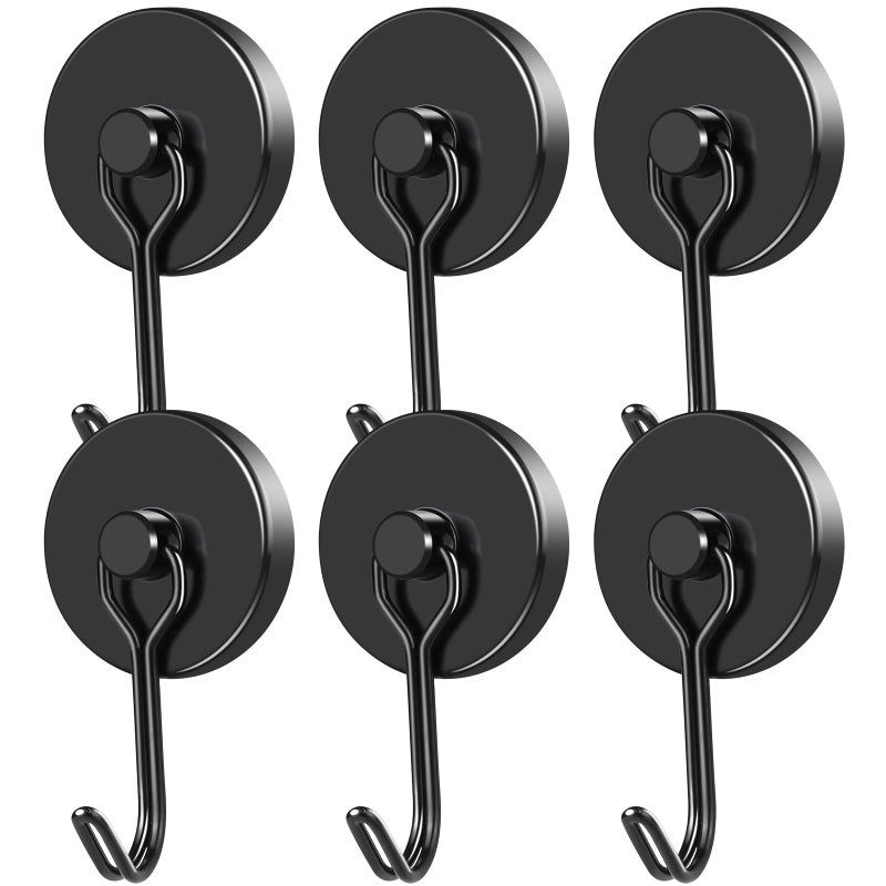 MIKEDE Black Magnetic Hooks Heavy Duty 120LB Swivel Swing Strong Magnetic Hooks Cruise Neodymium Hook Magnets for Hanging Home Workplace Metal Door Office and Garage Pack of 6 - Image 2