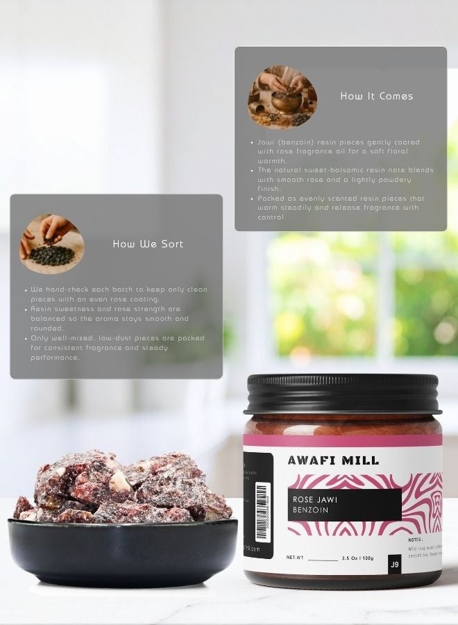 AWAFI MILL Rose Jawi Benzoin Resin 100g (3.5 Oz) - Pack of 5 | Mild Rose Floral & Smooth Jawi Sweetness | For Charcoal or Electric Mabkhara | Home Fragrance Incense - Image 4