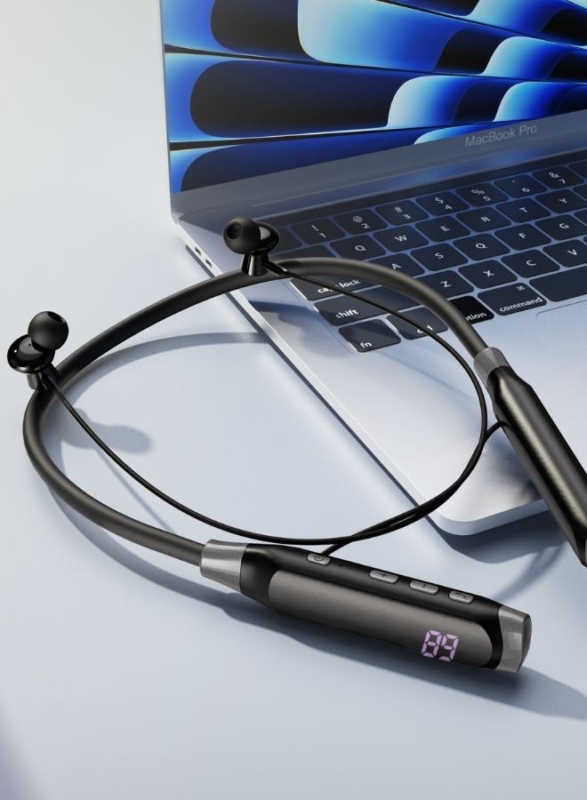 تيلكس سماعات أذن بلوتوث حول الرقبة، وقت تشغيل طويل يصل إلى 35 ساعة، صوت جهير غني وميكروفون عالي الدقة غامر، سماعات أذن مغناطيسية، دعم بطاقة TF، ملاءمة مريحة - أسود - Image 4