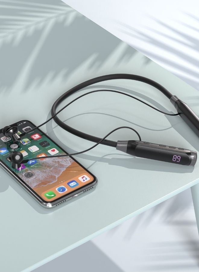 تيلكس سماعات أذن بلوتوث حول الرقبة، وقت تشغيل طويل يصل إلى 35 ساعة، صوت جهير غني وميكروفون عالي الدقة غامر، سماعات أذن مغناطيسية، دعم بطاقة TF، ملاءمة مريحة - أسود - Image 5