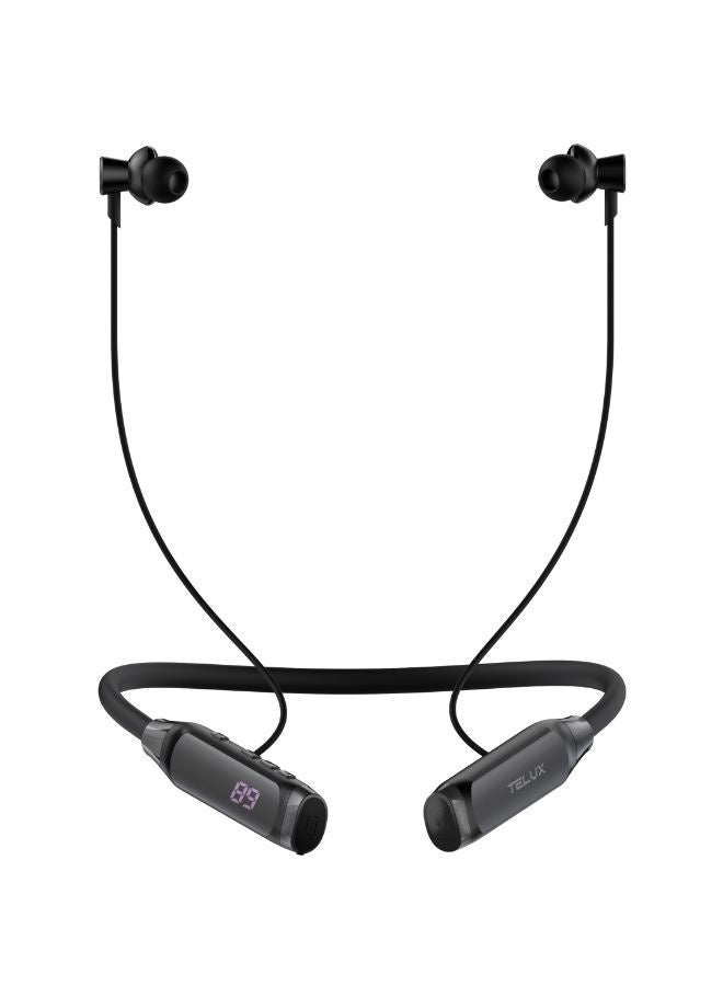 تيلكس سماعات أذن بلوتوث حول الرقبة، وقت تشغيل طويل يصل إلى 35 ساعة، صوت جهير غني وميكروفون عالي الدقة غامر، سماعات أذن مغناطيسية، دعم بطاقة TF، ملاءمة مريحة - أسود - Image 1
