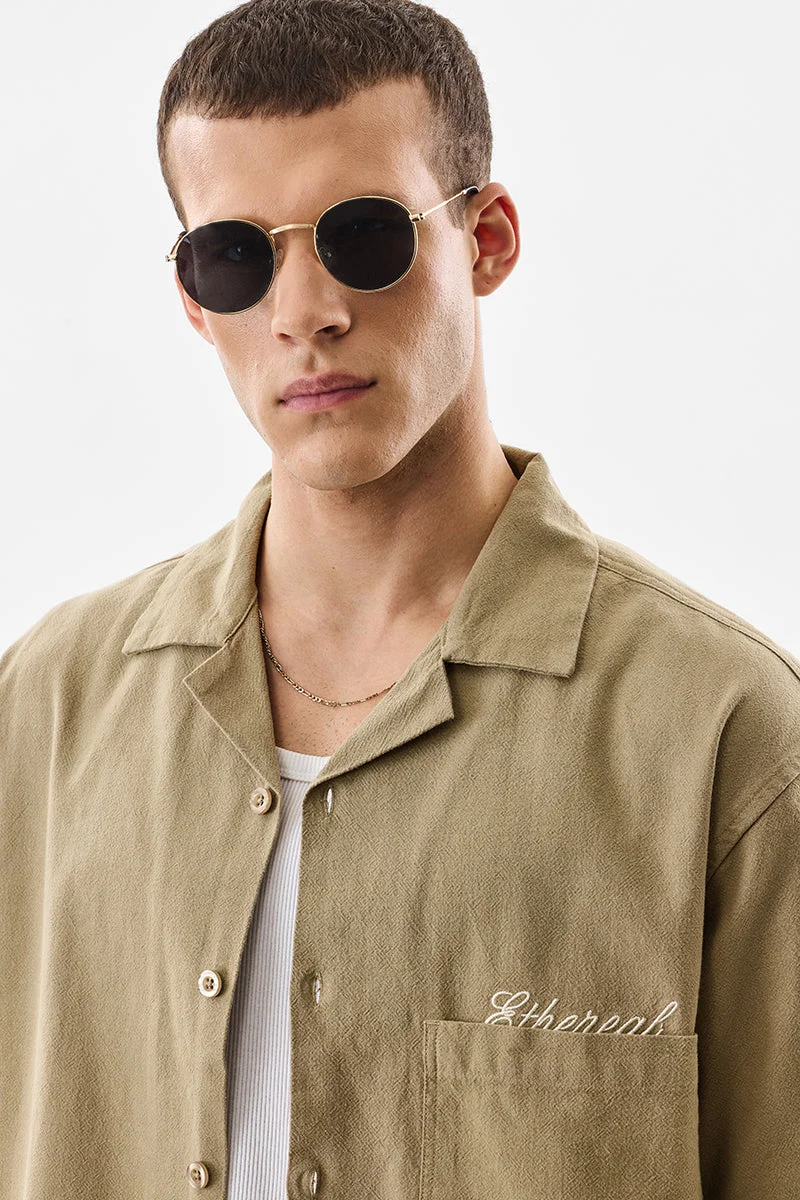 سنيتش Beige Solid Half Sleeve Boxy Shirt