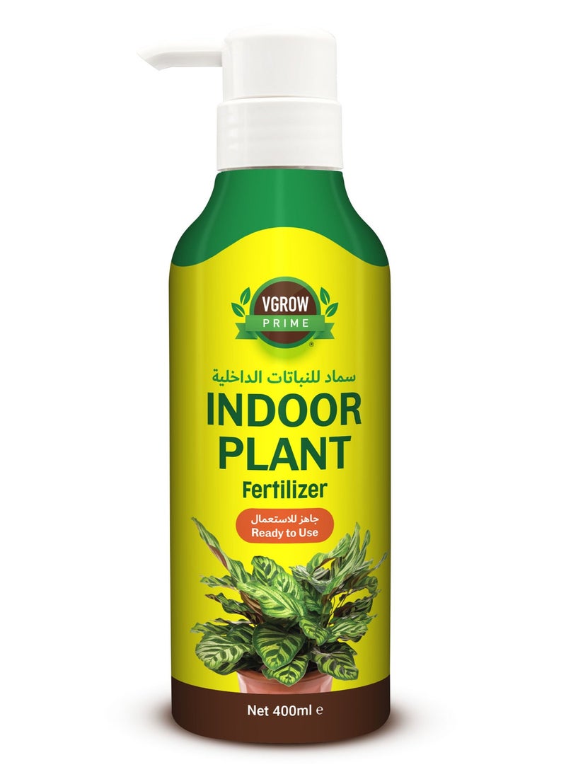Vgrow Ready-to-Use Indoor Plant Fertilizer - 400ml Pump Feed Bottle, Balanced NPK for All Indoor Plants