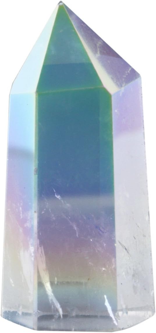 SUNYIK Angel Aura Quartz Titanium Coated Crystal Self Standing 6 Facet Single Point Figurine Sphere,1.2"-2.5"