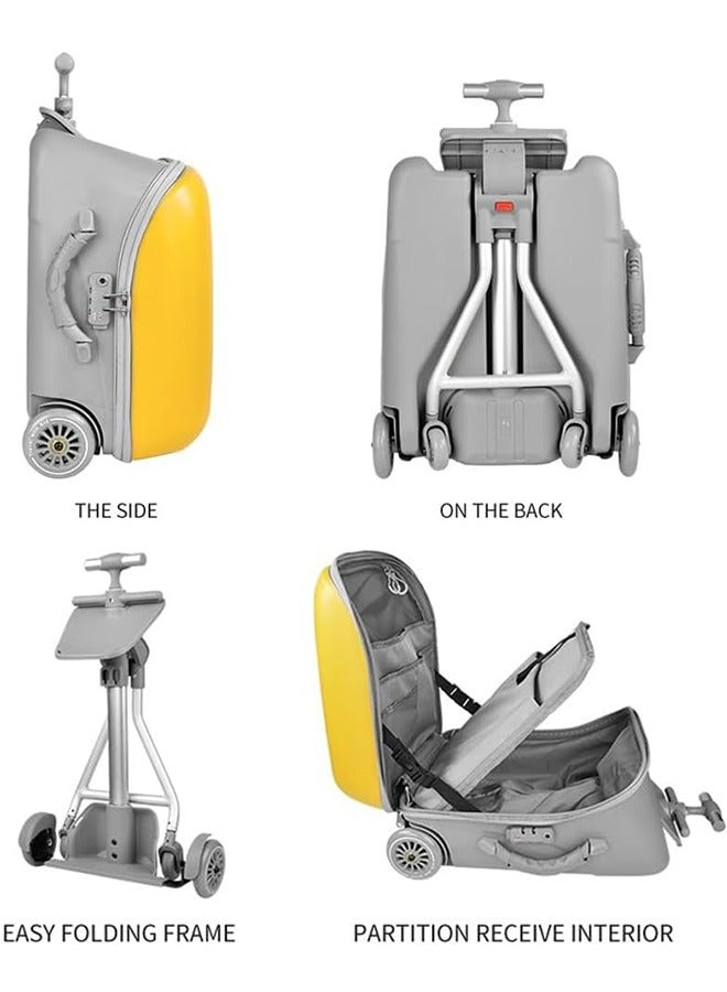JCB CHIC حقيبة أمتعة قابلة للتوسيع مع عجلات دوارة، حقيبة قابلة للطي وقابلة للركوب مع مقعد للأطفال، حقيبة أمتعة دوارة قابلة للفصل مقاس 20 بوصة لرحلة سفر الأطفال الصغار - Image 3