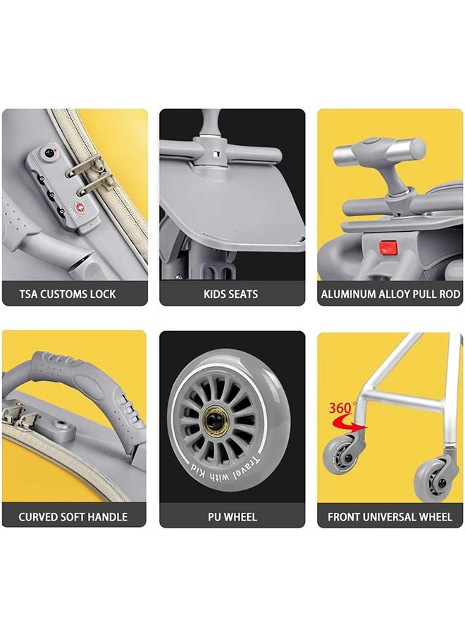 JCB CHIC حقيبة أمتعة قابلة للتوسيع مع عجلات دوارة، حقيبة قابلة للطي وقابلة للركوب مع مقعد للأطفال، حقيبة أمتعة دوارة قابلة للفصل مقاس 20 بوصة لرحلة سفر الأطفال الصغار - Image 4