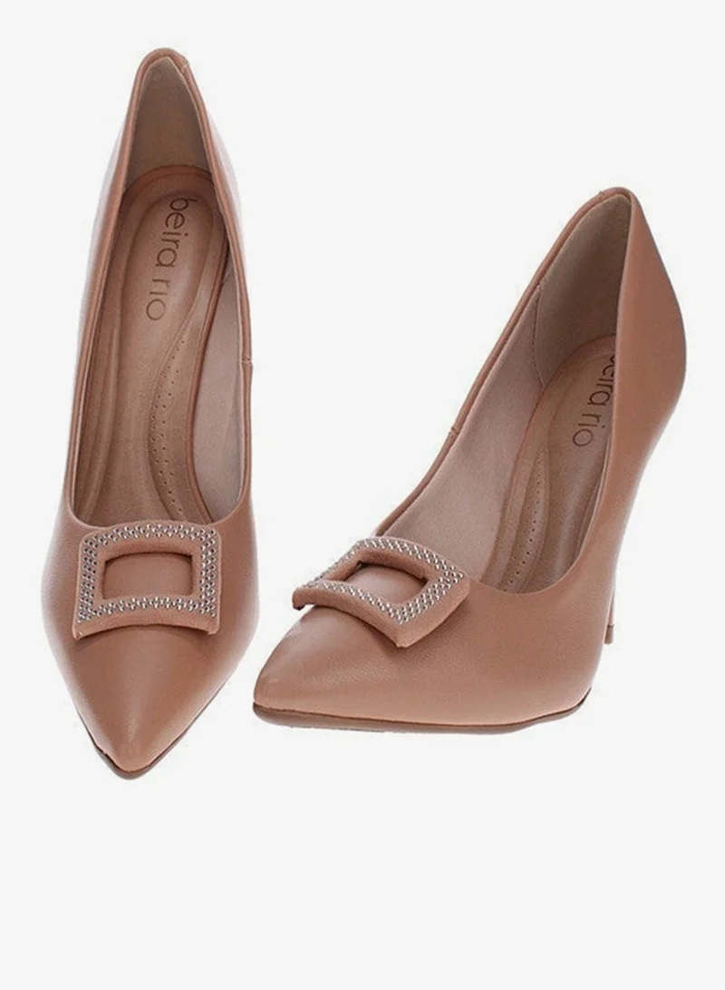 Beira Rio Nude Mid Heels Shoes for Women – Classic Mid Heel Pumps for Girls & Ladies Office Wear for Women | Best Price UAE