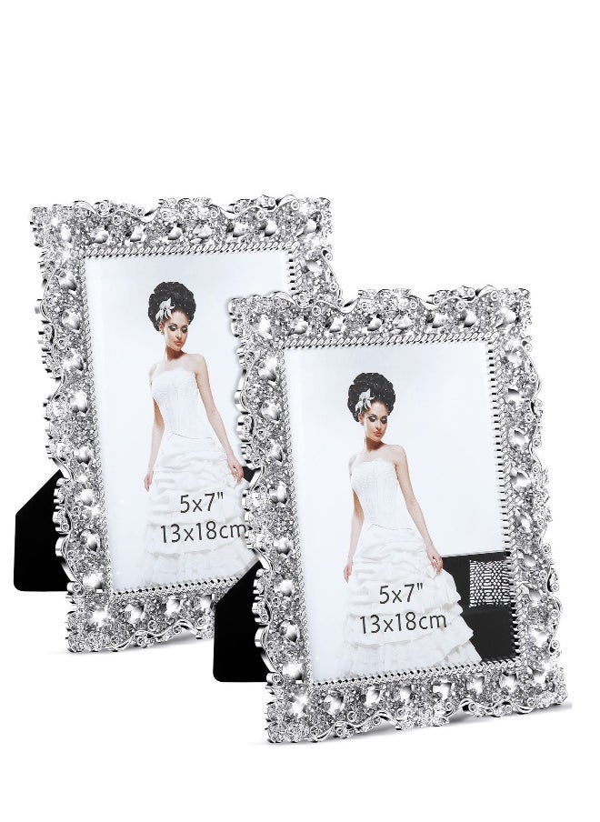 Generic - Enhance Your Cherished Moments with a Set of 2 Rhinestone Crystal Picture Frames - Ideal for Weddings, Birthdays, and Special Occasions - Image 1