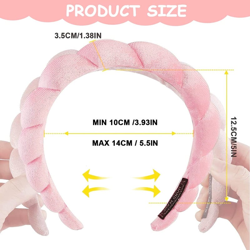 M'AYCREATE MAYCREATE® Spa Headband for Women Girls, Soft Sponge Makeup Headband, Fashion Clouds Hairband Non Slip Hair Hoop Headwear for Washing Face, Shower, Skincare - Pink - Image 2