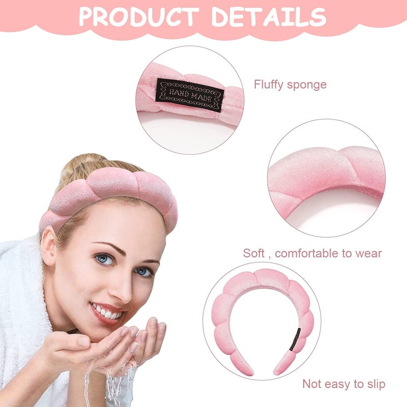 M'AYCREATE MAYCREATE® Spa Headband for Women Girls, Soft Sponge Makeup Headband, Fashion Clouds Hairband Non Slip Hair Hoop Headwear for Washing Face, Shower, Skincare - Pink - Image 3
