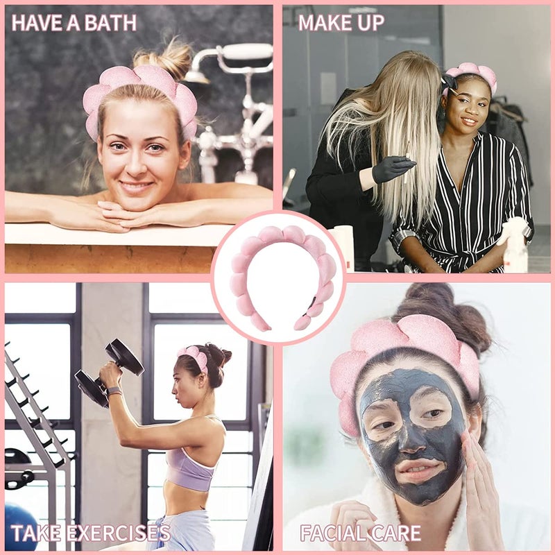 M'AYCREATE MAYCREATE® Spa Headband for Women Girls, Soft Sponge Makeup Headband, Fashion Clouds Hairband Non Slip Hair Hoop Headwear for Washing Face, Shower, Skincare - Pink - Image 5