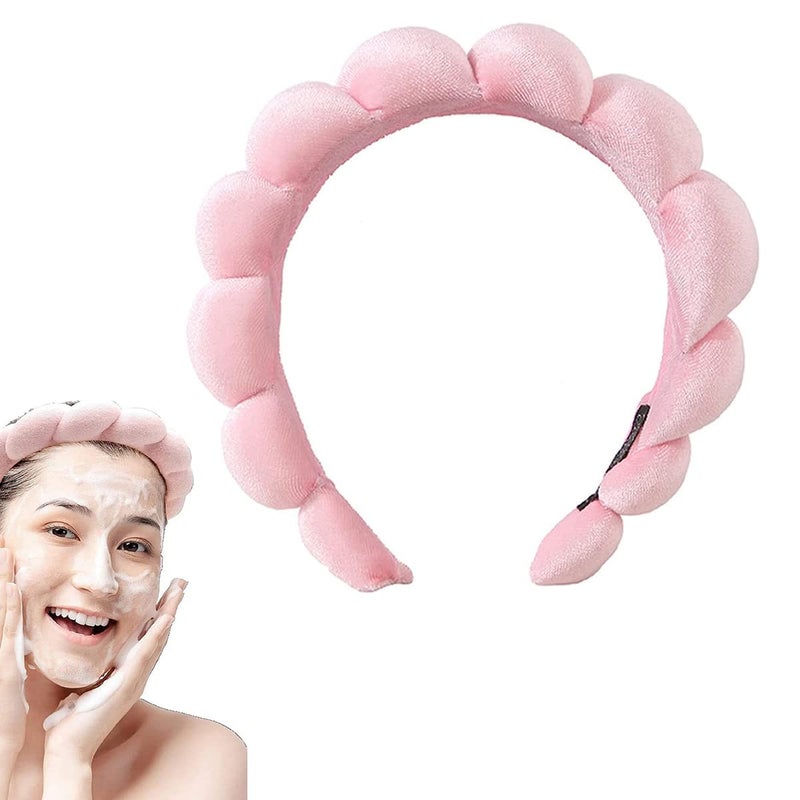 M'AYCREATE MAYCREATE® Spa Headband for Women Girls, Soft Sponge Makeup Headband, Fashion Clouds Hairband Non Slip Hair Hoop Headwear for Washing Face, Shower, Skincare - Pink - Image 1