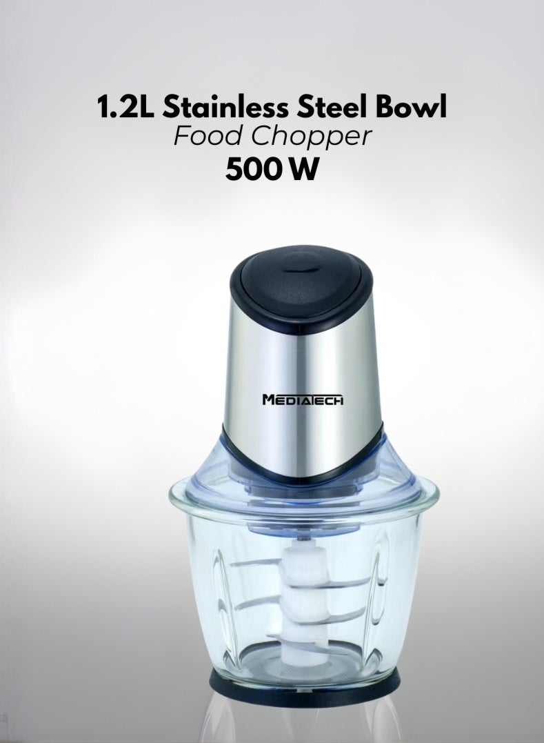 Mediatech Food Chopper | 1.2L Stainless Steel Bowl | 500W | 6 Stainless Steel Blades | 100% Copper Motor | MT-CR60 - Image 1