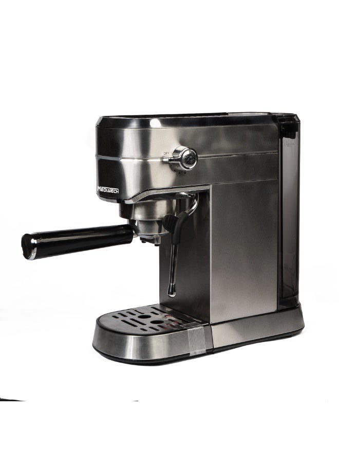 ميدياتيك ماكينة إسبريسو MediaTech Iron Man، ماكينة إسبرسو تسخن بسرعة بقوة 1450 واط مع استخلاص بمستوى باريستا، عصا بخار قوية، توقف تلقائي للتدفق، خزان كبير بسعة 1.25 لتر، حماية أمان، تصميم سهل التنظيف، ومرشحات لجرعة واحدة/مزدوجة لقهوة مثالية في المنزل. - Image 5