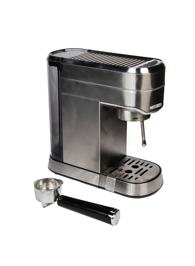ميدياتيك ماكينة إسبريسو MediaTech Iron Man، ماكينة إسبرسو تسخن بسرعة بقوة 1450 واط مع استخلاص بمستوى باريستا، عصا بخار قوية، توقف تلقائي للتدفق، خزان كبير بسعة 1.25 لتر، حماية أمان، تصميم سهل التنظيف، ومرشحات لجرعة واحدة/مزدوجة لقهوة مثالية في المنزل. - Image 3