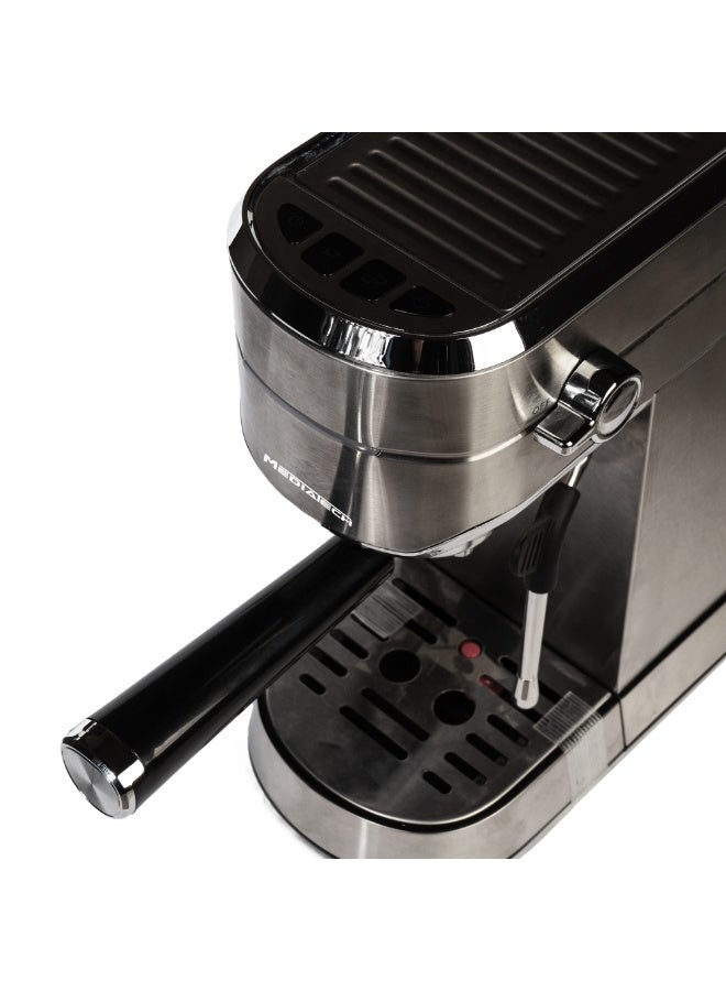 ميدياتيك ماكينة إسبريسو MediaTech Iron Man، ماكينة إسبرسو تسخن بسرعة بقوة 1450 واط مع استخلاص بمستوى باريستا، عصا بخار قوية، توقف تلقائي للتدفق، خزان كبير بسعة 1.25 لتر، حماية أمان، تصميم سهل التنظيف، ومرشحات لجرعة واحدة/مزدوجة لقهوة مثالية في المنزل. - Image 4