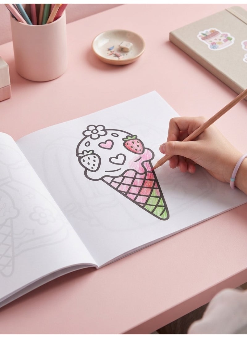 كتاب تلوين أشياء الفتيات اللطيفة بتصميم كاواي - أشياء يومية جمالية بخطوط عريضة، 24 صفحة بجهة واحدة (20x20 سم) - Image 4