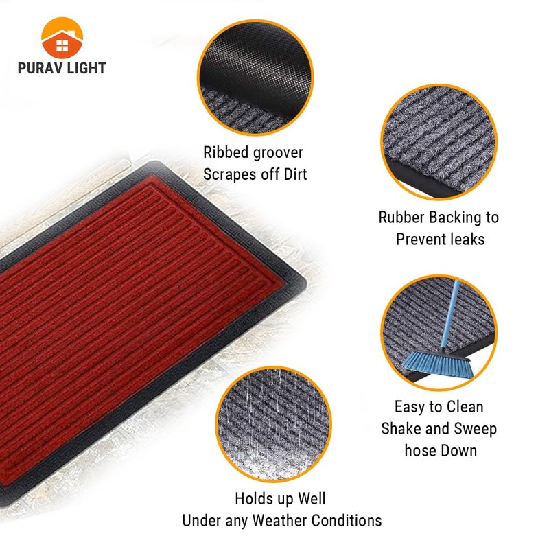 Purav Light Polypropylene Anti-Slip Anti-Skid Outdoor Entrance Door Mats with Rubber Base for Home Entrance Foot Mat (Size: 16 X 24 Inch, Maroon) - Image 3