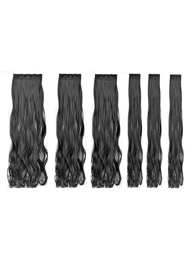 Artifice 6 Pcs 16 Clips Based 24 inch Multi Layered Women Long Curly Wavy Synthetic Hair Full Head Clip in Hair Extensions Pieces NATURAL BLACK - Image 2