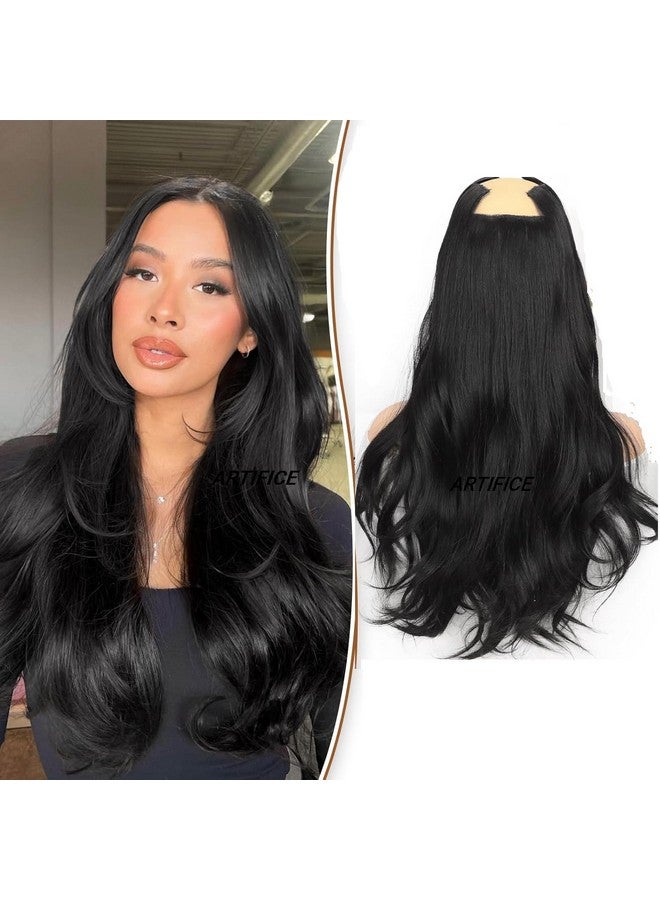 Artifice 6 Pcs 16 Clips Based 24 inch Multi Layered Women Long Curly Wavy Synthetic Hair Full Head Clip in Hair Extensions Pieces NATURAL BLACK - Image 1